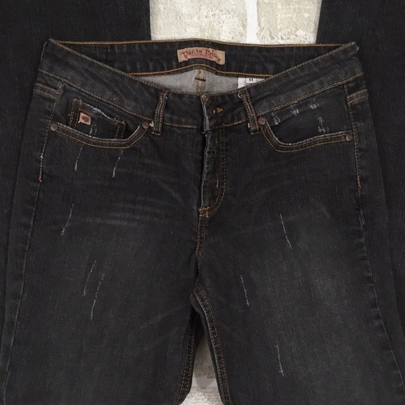 𝅺VINTAGE Paris Blues Faded Black Flare Bottom Jeans Juniors 11 - Picture 4 of 9